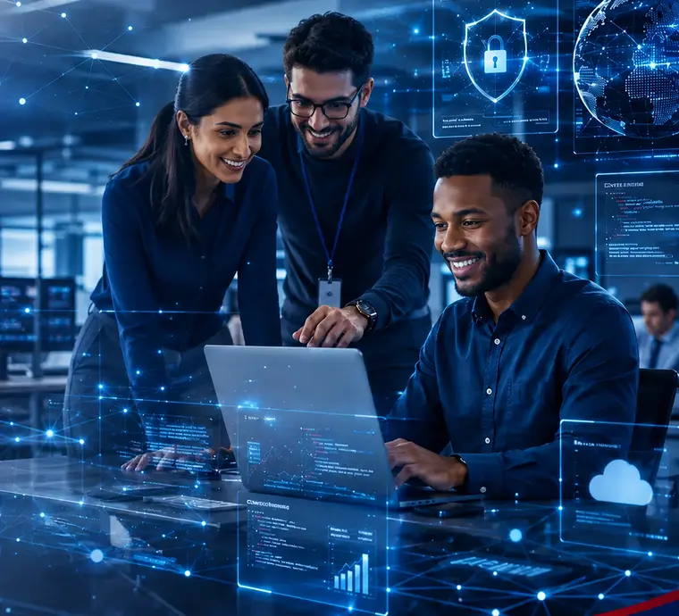 Jeunes professionnels collaborant autour de solutions numériques